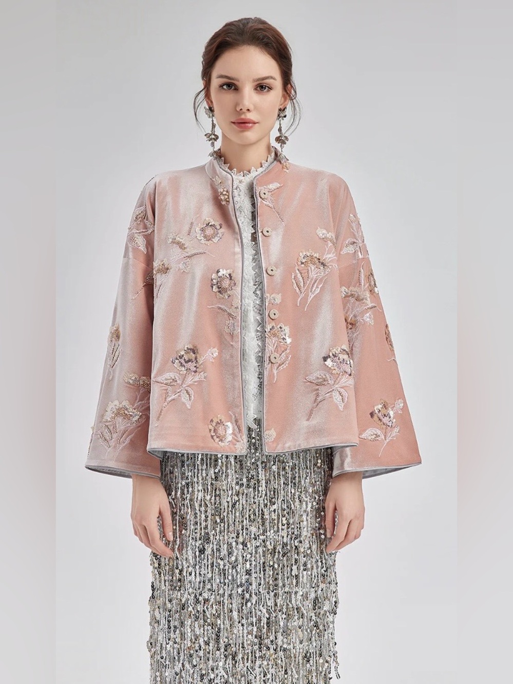 French Velvet Beaded Embroidered Cape Coat